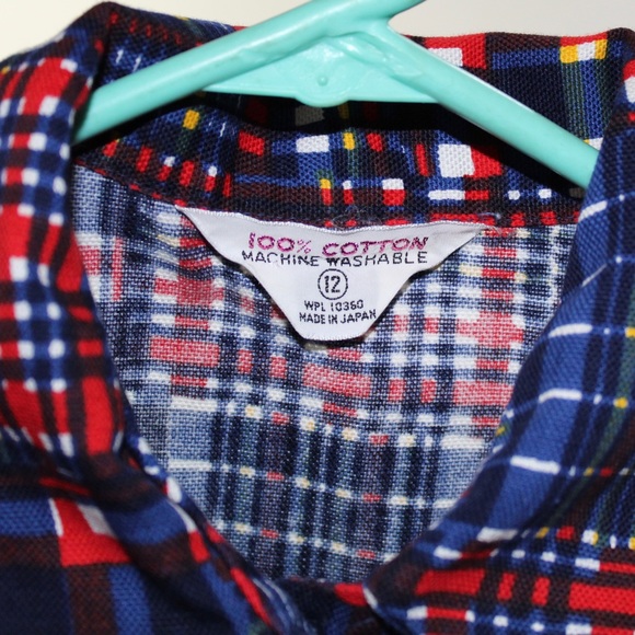 Rare 1970s red yellow blue collared sleeveless button up tank top size 12 fits 8 - Picture 5 of 6